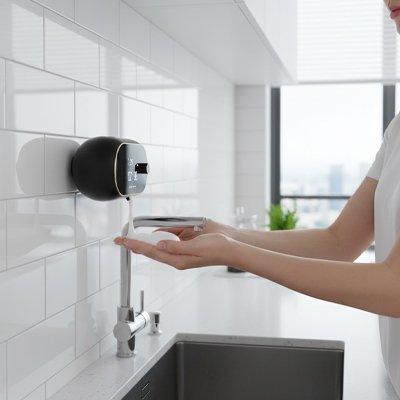 Distributeur de savon mural automatique ovale de mousse indicateur de température et horloge