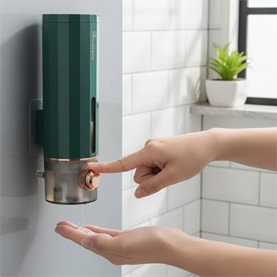 Distributeur de savon mural design vert émeraude à pressoir