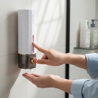 Distributeur de savon mural pour désinfecter les mains, blanc