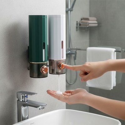 Distributeur de savon mural vert ou blanc à pression