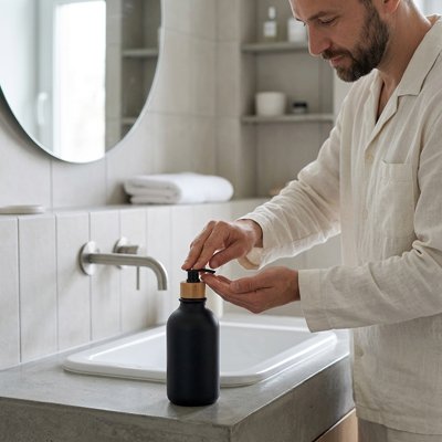 Distributeur de savon noir transparent rechargeable, système de pompe manuelle