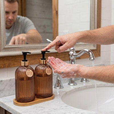 Distributeur de savon​ ​Style moderne, épuré et esthétique ​lot de deux bouteilles distributrices