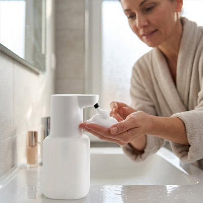 Distributeur savon mousse à infrarouge blanc sans contact