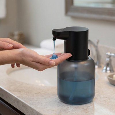 Distributeur savon mousse à infrarouge noir transparent, grande contenance, sans contact 