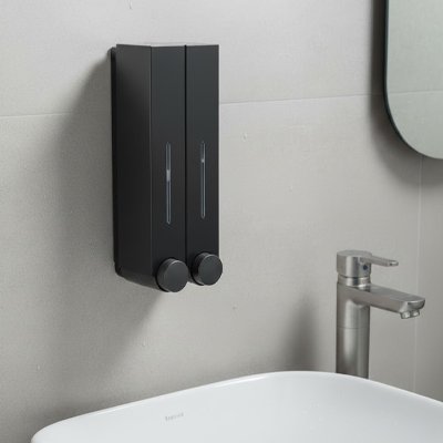 Distributeur savon salle de bain mural​ double avec indicateur de niveau noir
