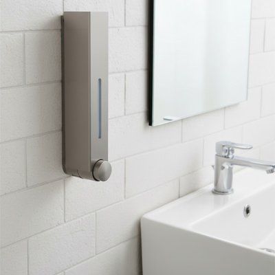 Distributeur savon salle de bain mural simple gris foncé long avec indicateur de niveau