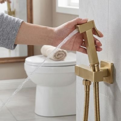 Douchette de toilette, robinet Bidet toilette pulvérisateur, doré, non extensible, manche cubique