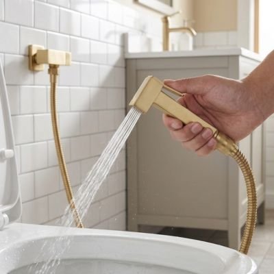 Douchette de toilette, robinet Bidet toilette pulvérisateur,  non extensible, doré, manche cubique