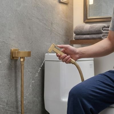 Douchette de toilette, robinet Bidet toilette pulvérisateur, doré, manche cubique