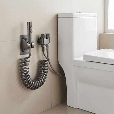 Douchette pour toilettes extensible gris foncé moderne double bouton