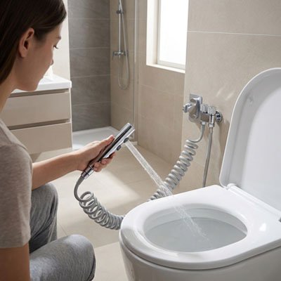 Douchette pour toilettes gris clair moderne double bouton, pulvérisateur 