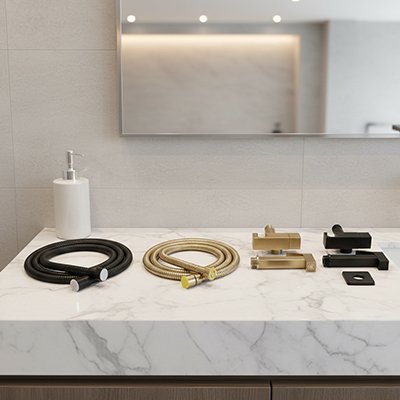 Douchette toilette à la poignée cubique , noir ou dorée 