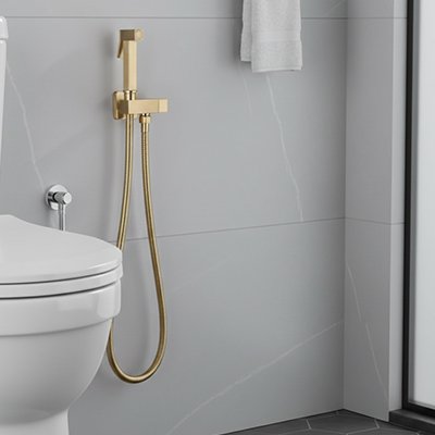Douchette toilette dorée, poignée cubique