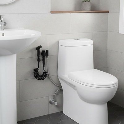Douchette toilette noire, valve d'angle à double sortie, accessoires de toilette