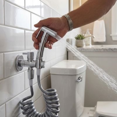 Douchette toilette, pistolet de douche, extensible, finition grise, en laiton