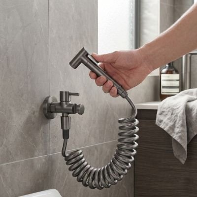 Douchette toilette, pistolet de douche, finition grise, en laiton