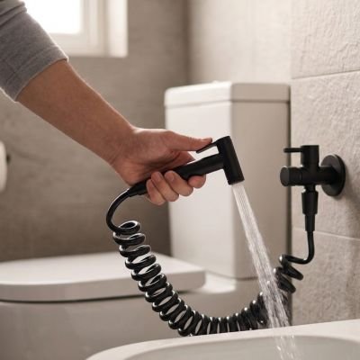 Douchette toilette, pistolet de douche, finition noire, en laiton, extensible 