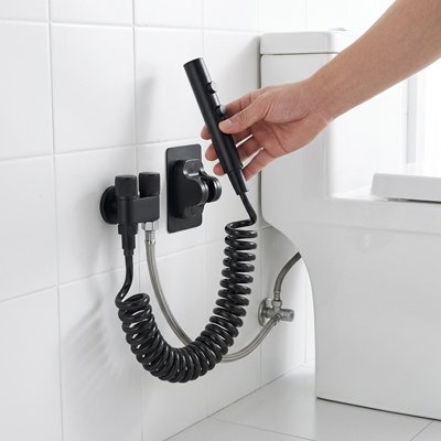Douchette toilette tuyau extensible noir, poignée design, accroche rapide