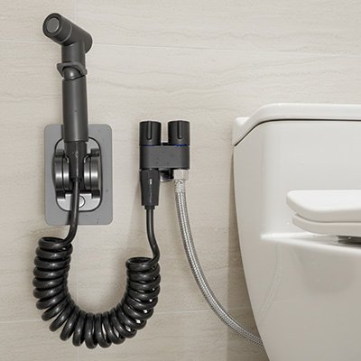 Douchette toilette, valve d'angle à double sortie, accessoires de toilette, noir