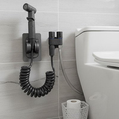 Douchette toilette, valve d'angle à double sortie, accessoires de toilette, noir extensible