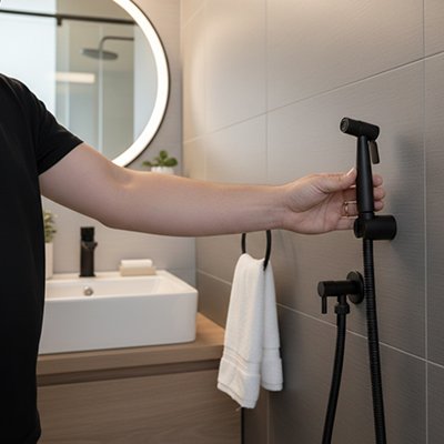 Douchette wc en acier inoxydable avec tuyau, pulvérisateur de bidet manuel noire