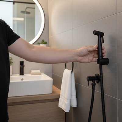 Douchette wc en acier inoxydable avec tuyau simple, pulvérisateur de bidet manuel, noir