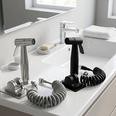 Douchette WC Sprayer de main,  tuyau noir ou gris, tête de douche auto-nettoyante, Conception élégante 