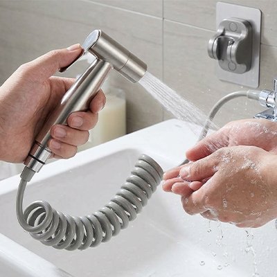 Douchette WC Sprayeur de main, tuyau gris, tête de douche auto-nettoyante, Conception élégante 