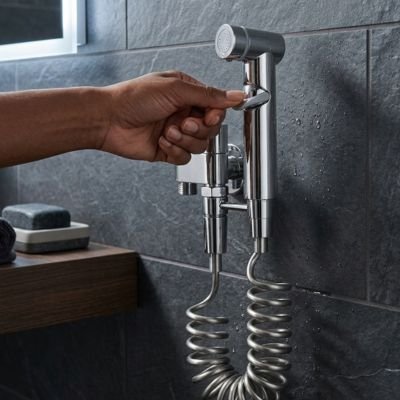 Douchettes toilettes chromé extensible, accroche au mur, Pression réglable, double interrupteur