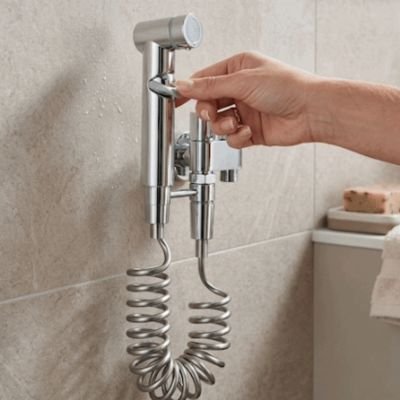 Douchettes toilettes gris extensible, Pression réglable, double interrupteur
