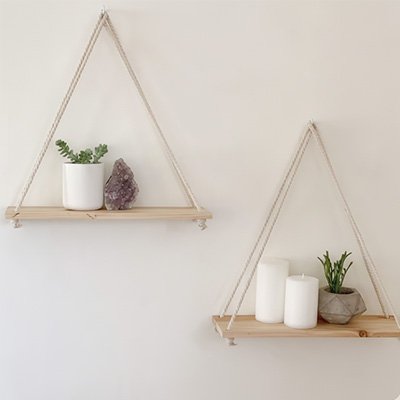 Etagère bois salle de bain suspendue en corde de chanvre,      