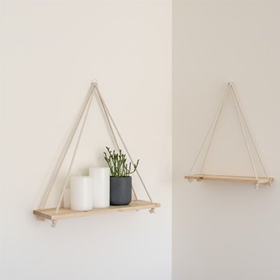 Etagère bois salle de bain, suspendue en corde de chanvre, beige, tablette en bois naturel 