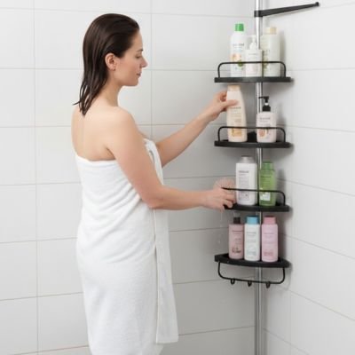 Étagère de douche d'angle noire télescopique 