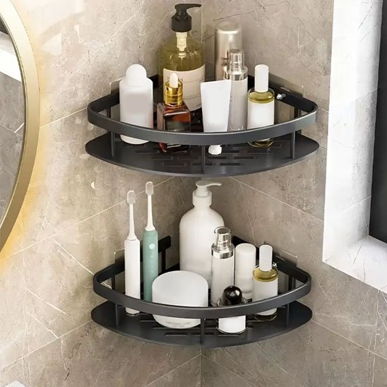 étagère de douche d'angle noire ventouses solides