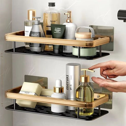 étagère de douche dorée et noire sans perçage