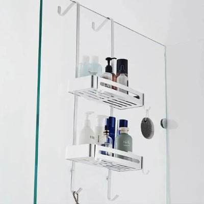 etagere de salle de bain suspendue avec crochets grise