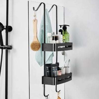 etagere de salle de bain suspendue noire avec crochets