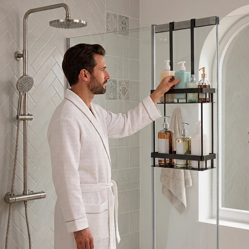 Etagere douche à 2 niveaux design pour porte de salle de bain
