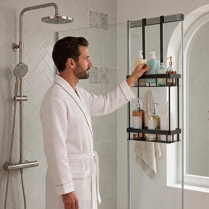 Etagere douche à 2 niveaux design pour porte de salle de bain
