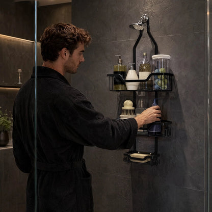 Etagere douche à suspendre noire à 3 paniers pour une organisation optimale