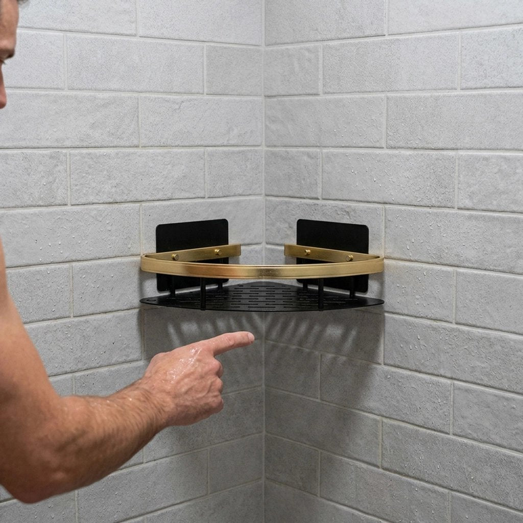 Etagere douche dorée et noire installation rapide et durable 