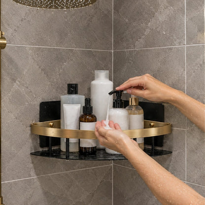 Etagere douche élégante en aluminium légère et robuste noire et dorée