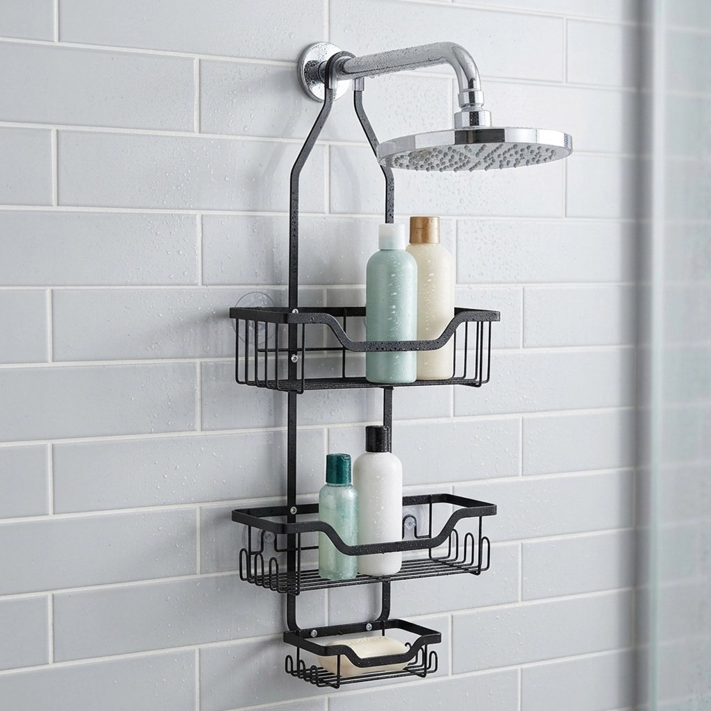 Etagere douche noire organisateur suspendu à 3 niveaux 