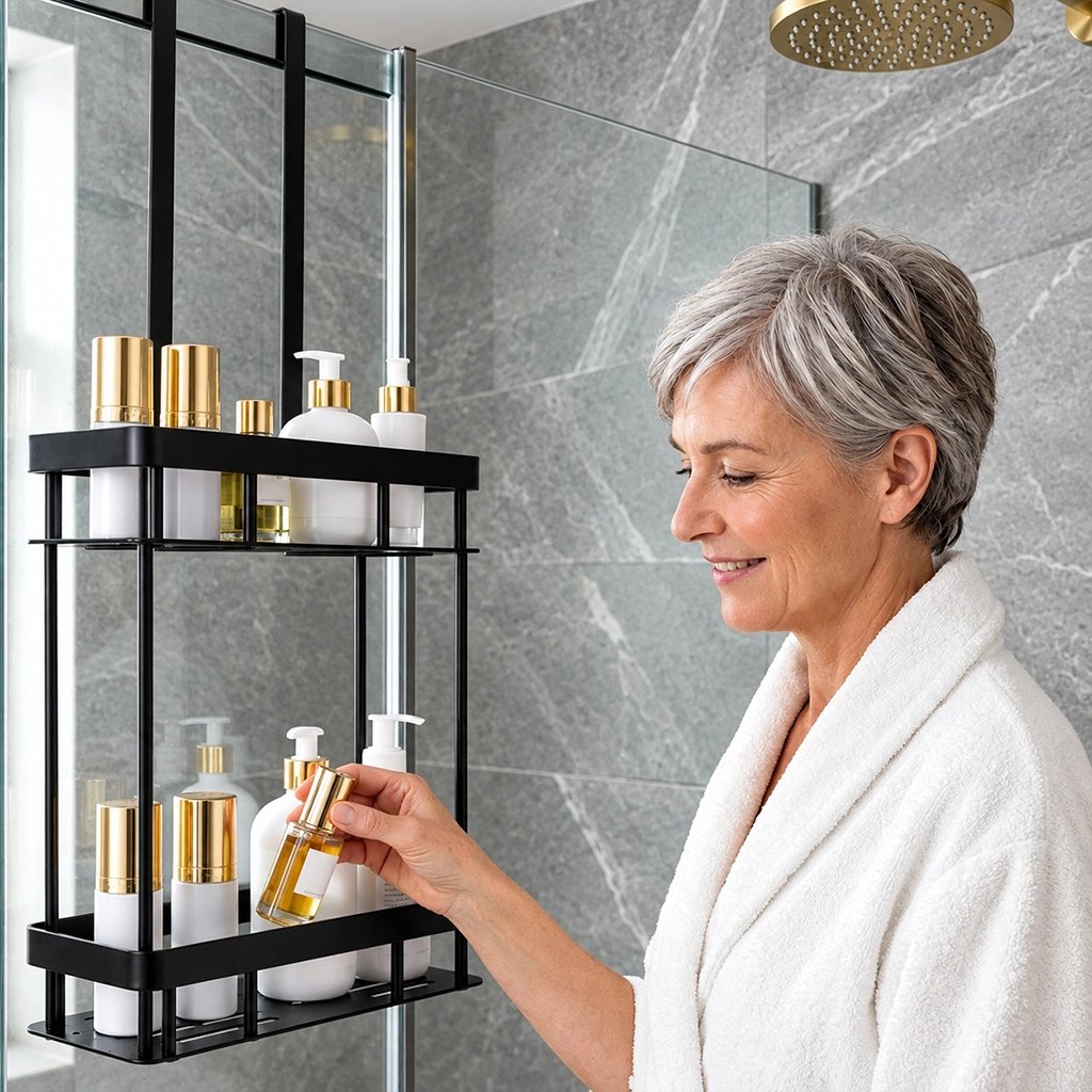 Etagere douche pour porte de salle de bain à 2 niveaux 
