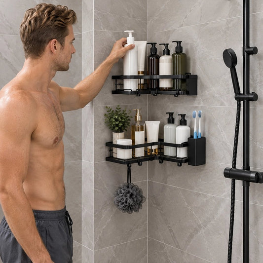 ETAGERE douche triangulaire noire en acier inoxydable pour angles 
