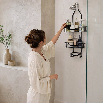 Etagere douche utilisation murale noire à suspendre à 3 niveaux 