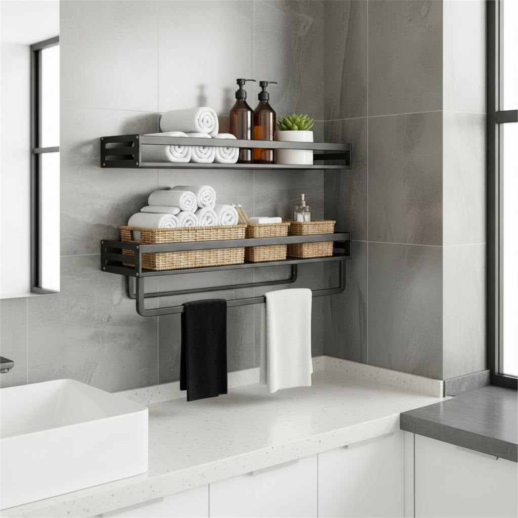 Étagère murale pour salle de bain design moderne avec fond ajouré pour l'évacuation de l'eau