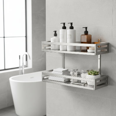 Étagère murale pour salle de bain deux étagères murales en aluminium spatial gris, étagère simple, une étagère avec crochets