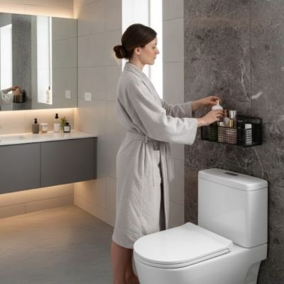 Étagère murale salle de bain sans perçage grillagé noir multifonctionnel