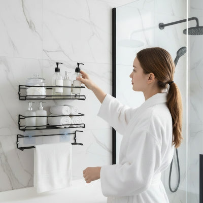 Étagère murale salle de bain, structure en fil métallique, style minimaliste, en métal chromé pour résister à l'humidité 